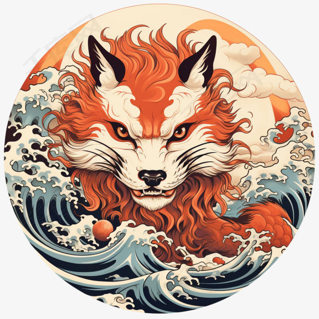 狐狸海水元素立体免抠图案