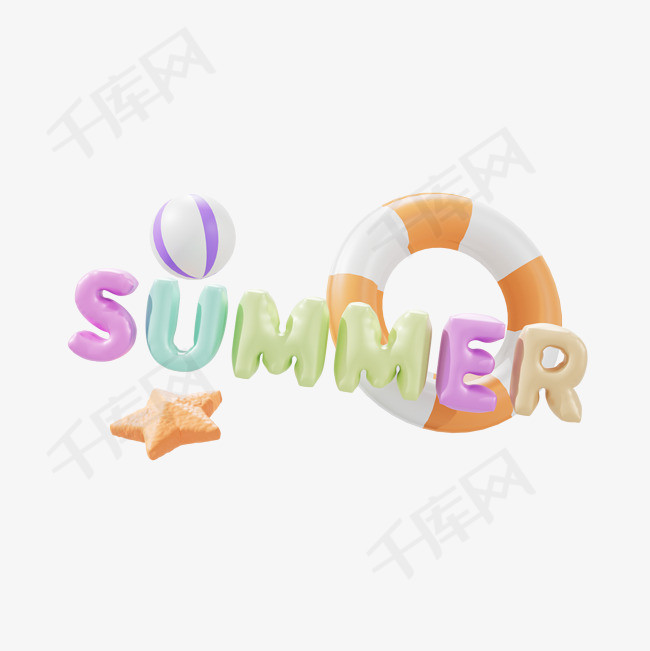 夏天夏季3D卡通立体海边场景P