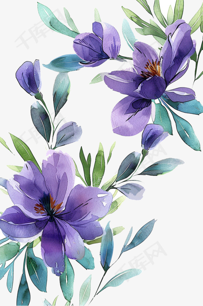 春天花朵紫色花手绘免抠元素