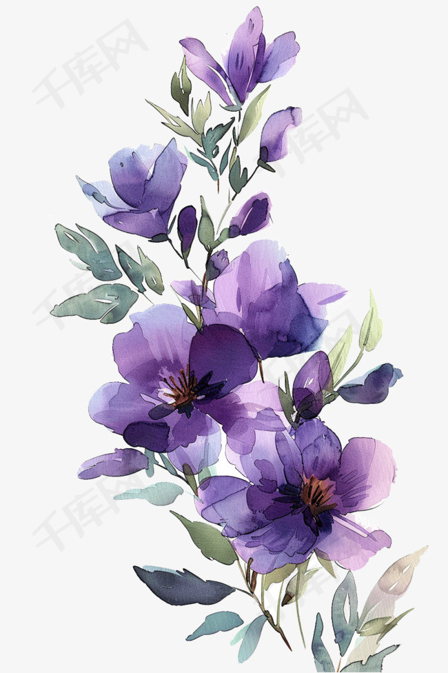 春天花朵元素紫色花免抠手绘