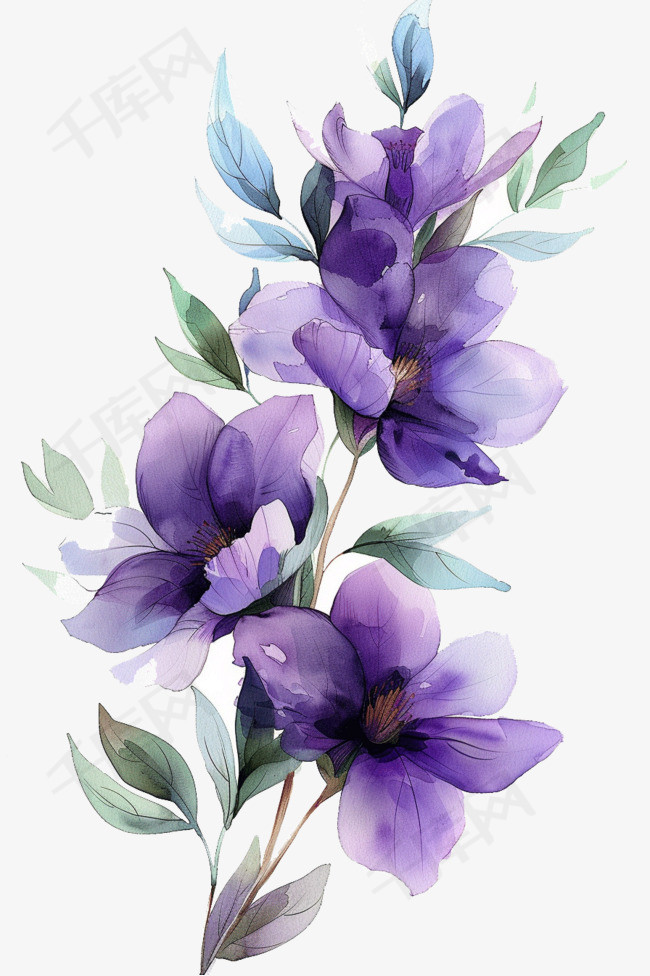 春天免抠花朵紫色花手绘元素