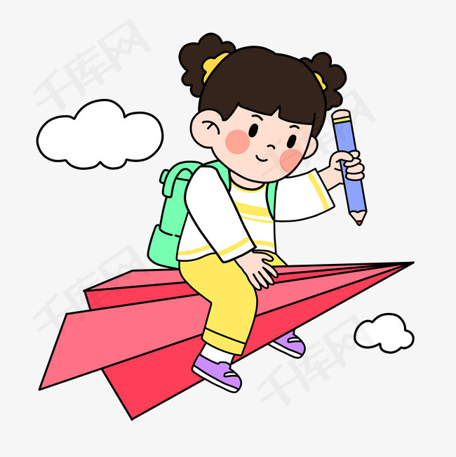 六一儿童节坐纸飞机女孩png图片