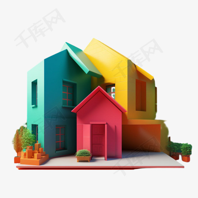 彩虹房屋元素立体免抠图案