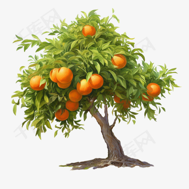 果树橙子元素立体免抠图案