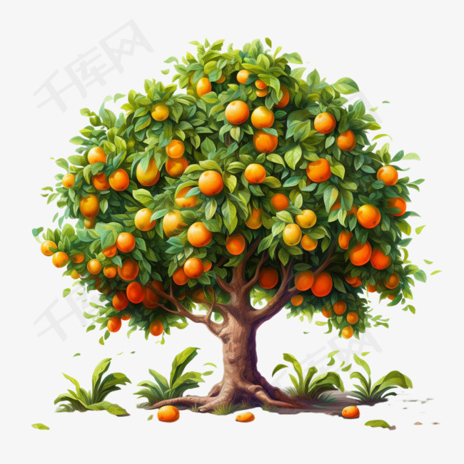 果树橙子元素立体免抠图案
