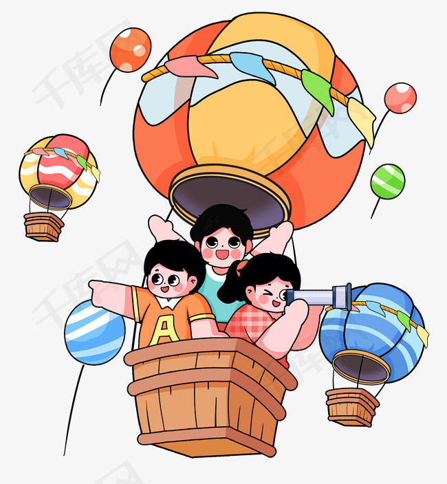 六一儿童节梦幻乘坐热气球儿童P