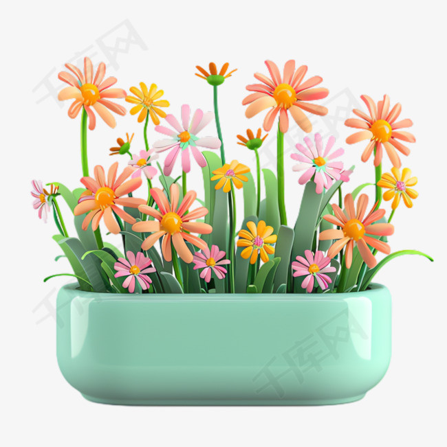 花盆花朵元素立体免抠图案