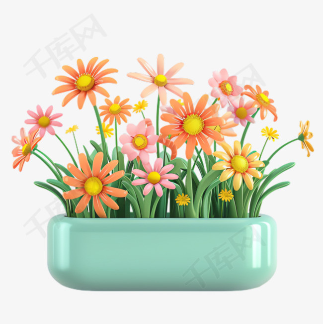花盆花朵元素立体免抠图案