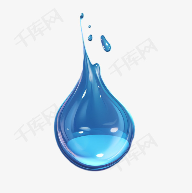 蓝色水滴元素立体免抠图案