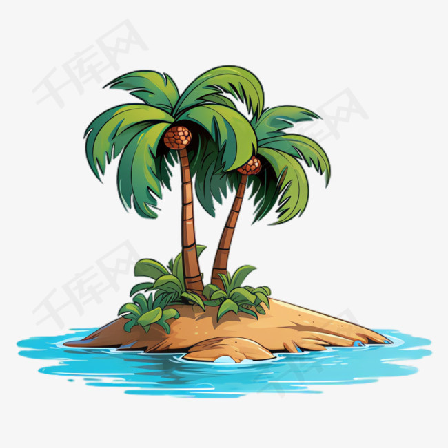 海滩椰树元素立体免抠图案