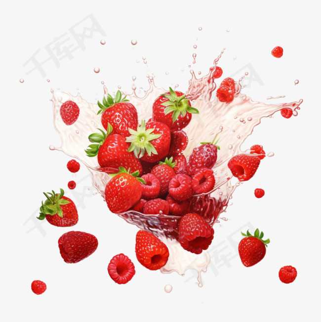 草莓桑果元素立体免抠图案