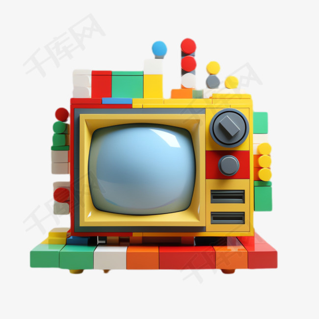 电视机积木元素立体免抠图案