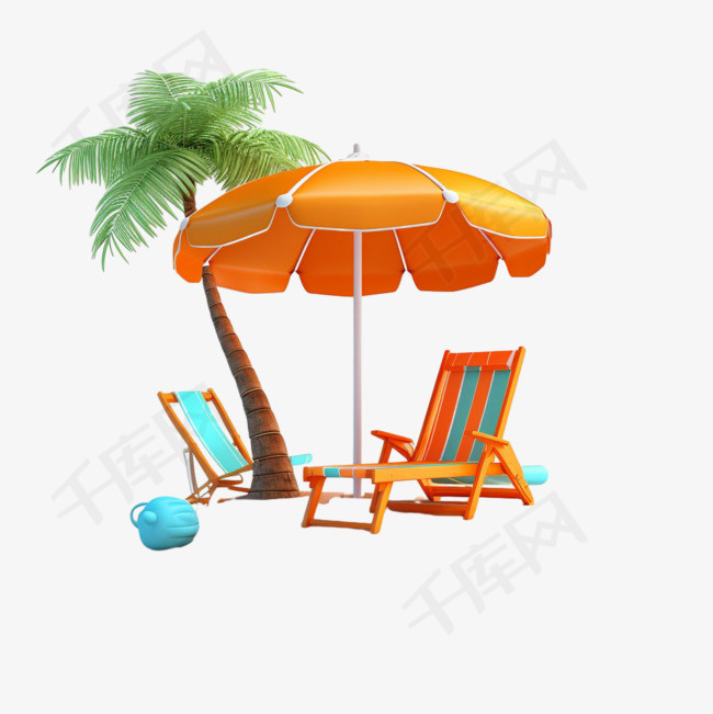 遮阳伞沙滩椅元素立体免抠图案