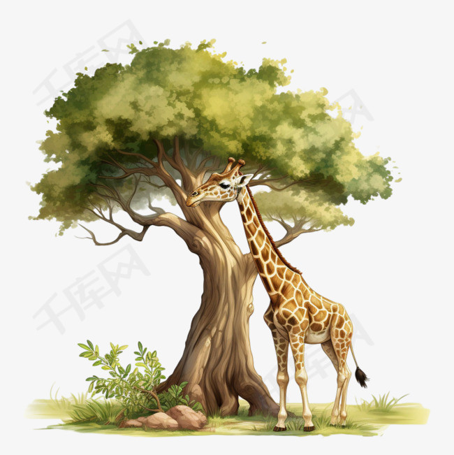 长颈鹿大树元素立体免抠图案