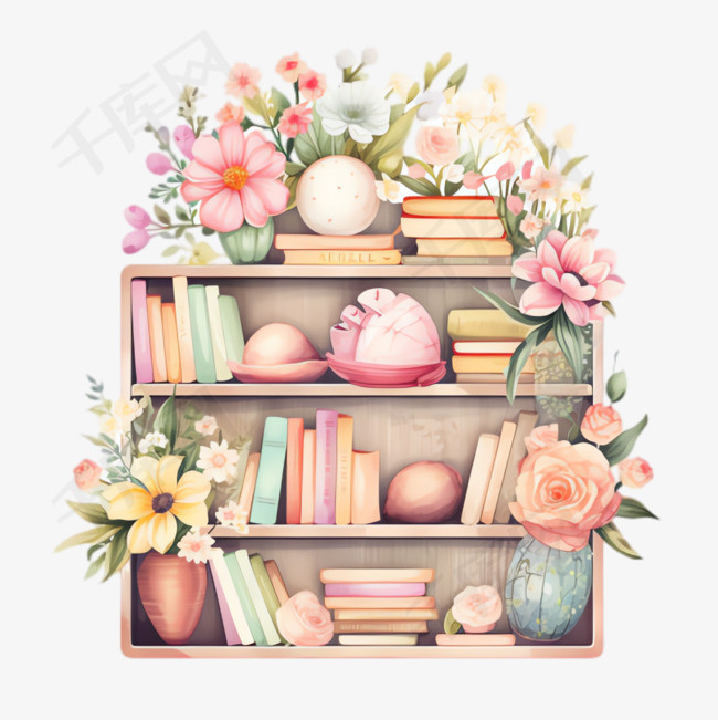 书柜花朵元素立体免抠图案