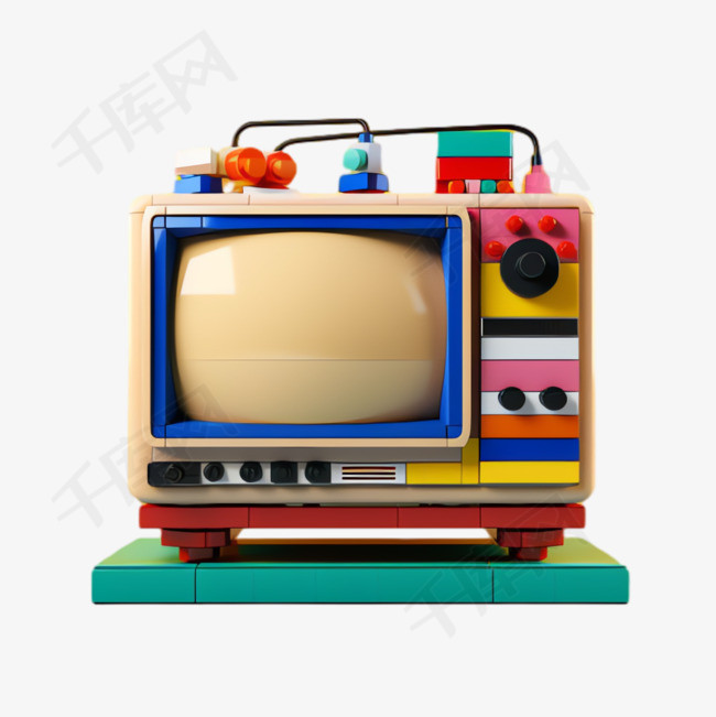 电视机积木元素立体免抠图案