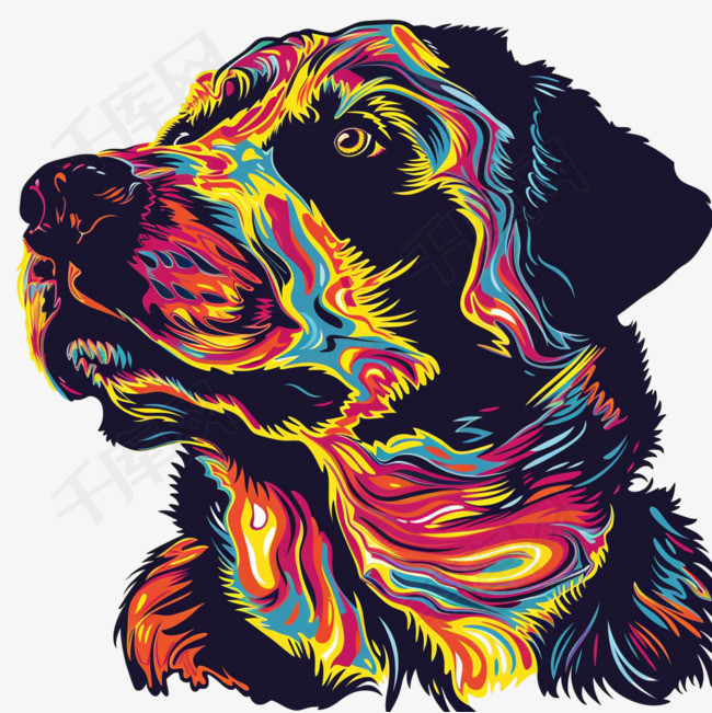 色彩小狗元素立体免抠图案