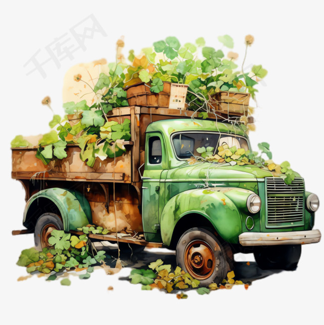绿色卡车元素立体免抠图案