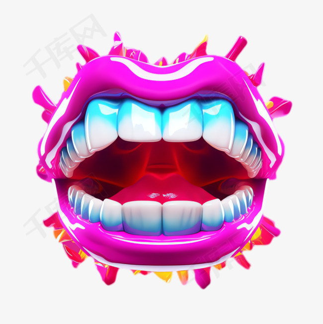 嘴唇牙齿元素立体免抠图案