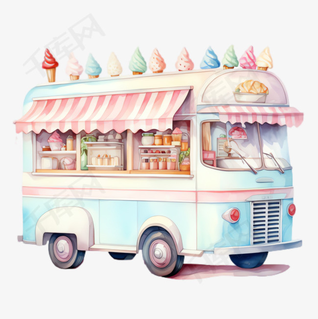 冰淇淋甜品车元素立体免抠图案
