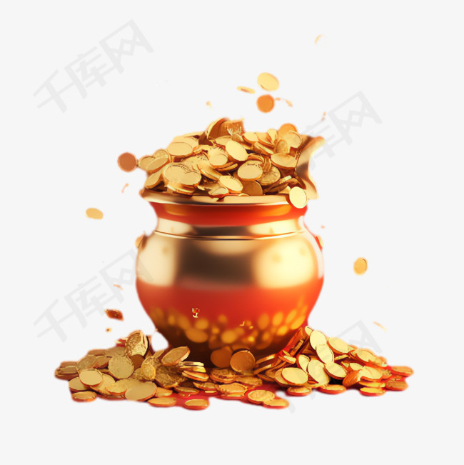 金币存钱罐元素立体免抠图案
