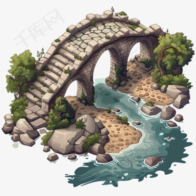 石桥河流元素立体免抠图案