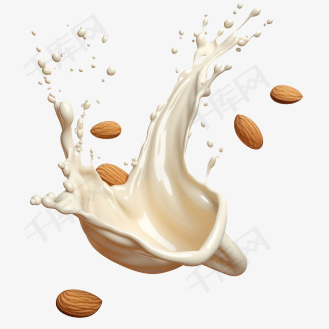巴旦木牛奶元素立体免抠图案