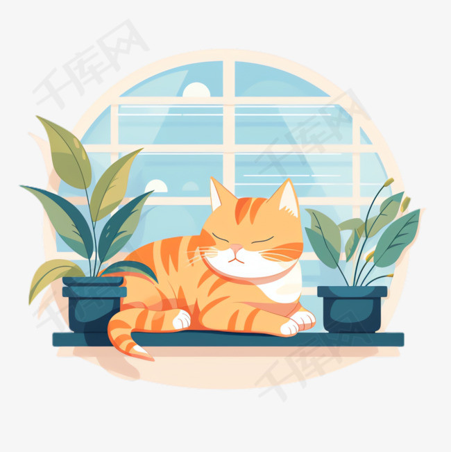 猫咪窗台元素立体免抠图案