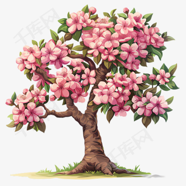 桃花大树元素立体免抠图案