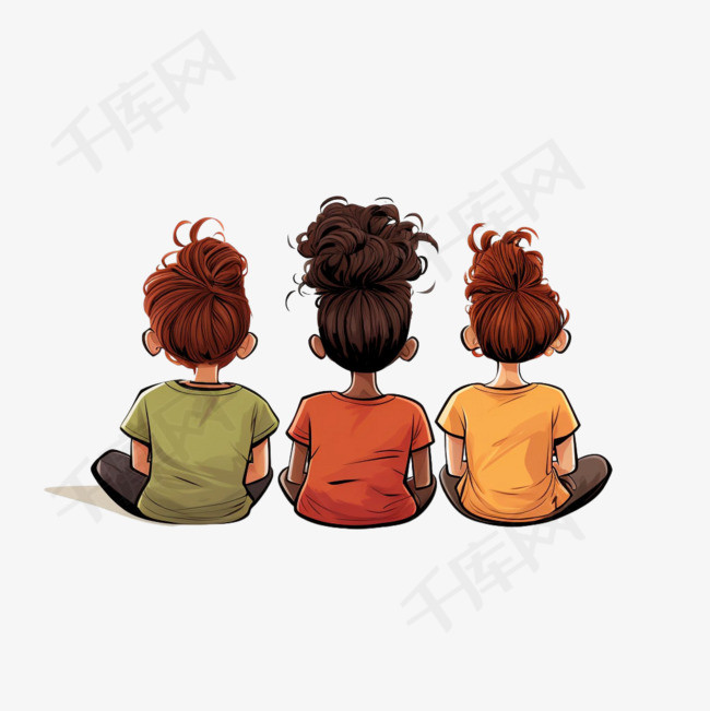 三人女孩元素立体免抠图案