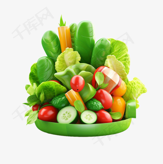 健康果蔬元素立体免抠图案