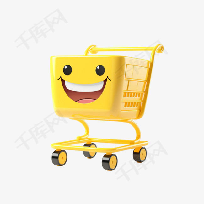 黄色购物车元素立体免抠图案