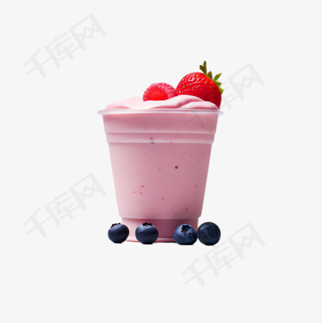 草莓奶昔元素立体免抠图案