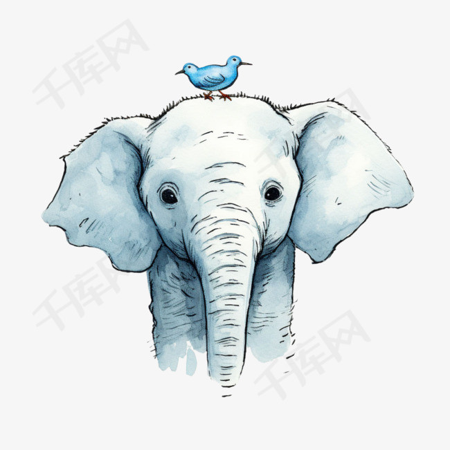 蓝色大象元素立体免抠图案