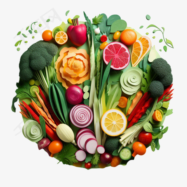 健康果蔬元素立体免抠图案