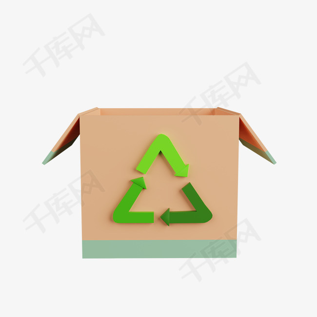 绿色渐变循环标志棕色纸箱立体简
