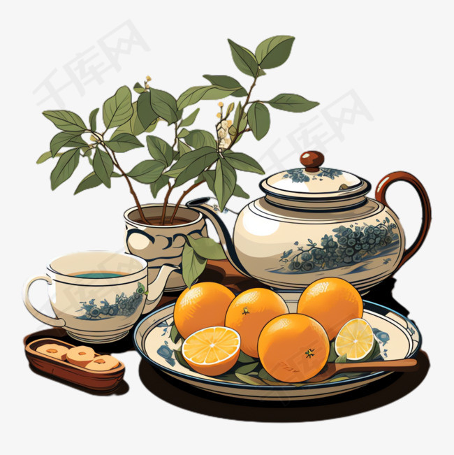 茶品水果元素立体免抠图案