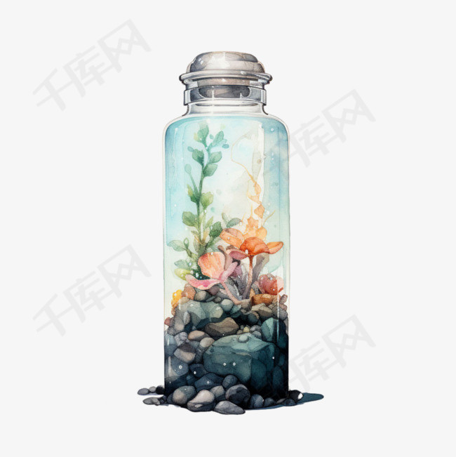 玻璃瓶石块元素立体免抠图案
