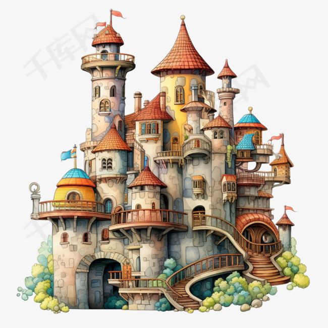 城堡建筑元素立体免抠图案