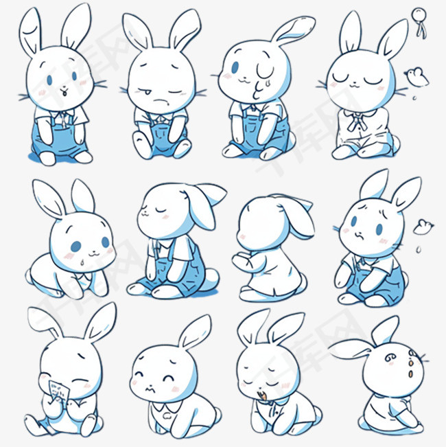 可爱卡通萌宠蓝色小兔子表情包素
