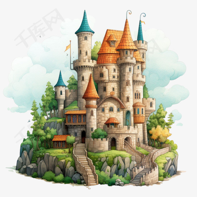 城堡建筑元素立体免抠图案