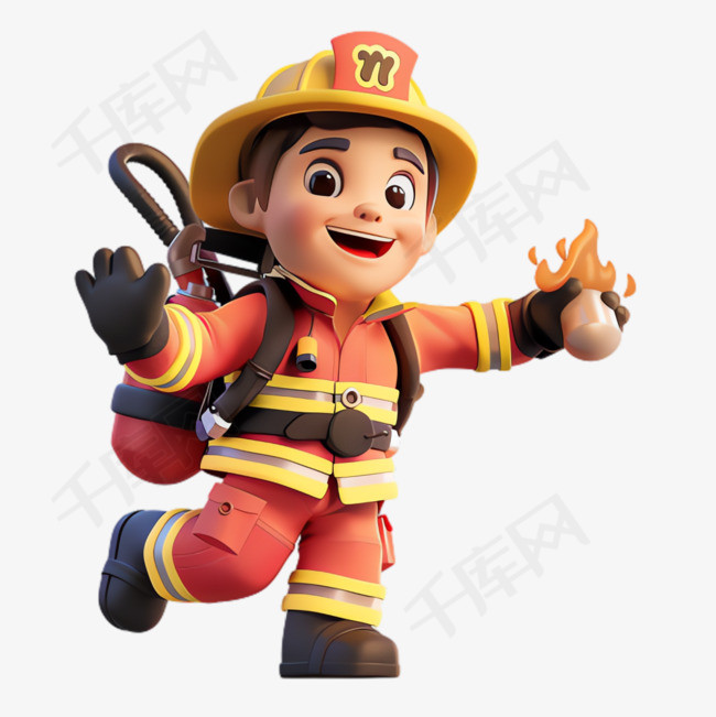 消防员救援元素立体免抠图案