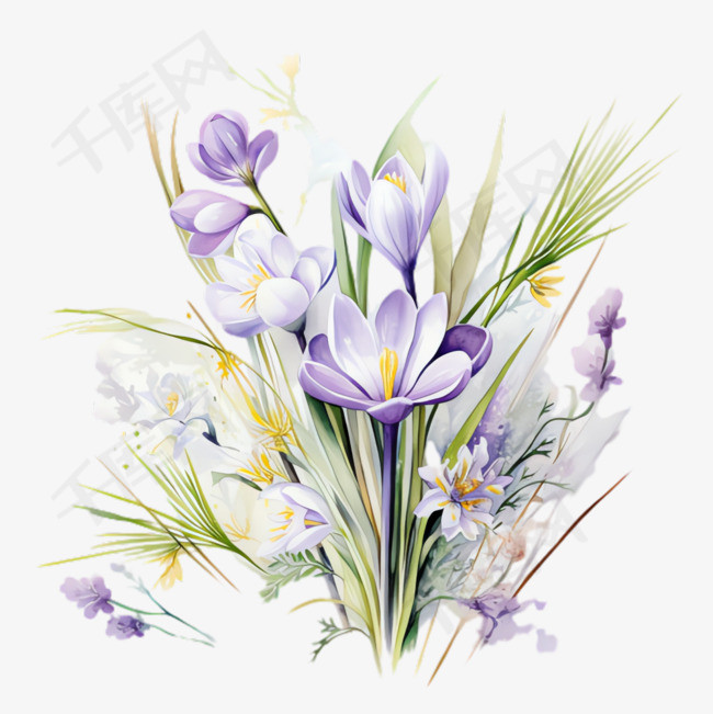 紫色鲜花元素立体免抠图案