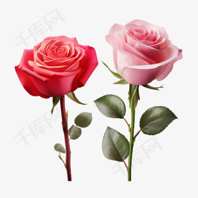 玫瑰鲜花元素立体免抠图案