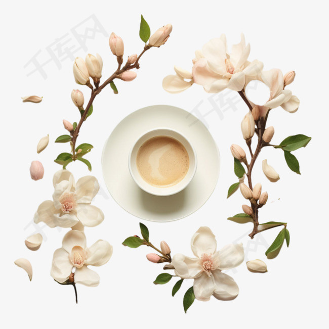 咖啡鲜花元素立体免抠图案