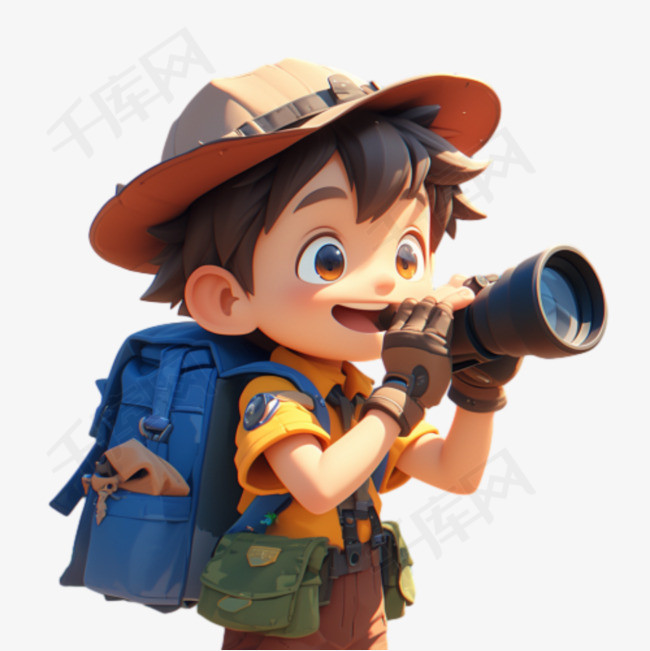 露营徒步的男孩3D卡通形象图片