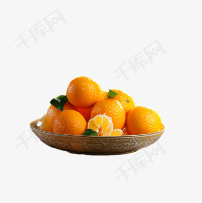 橘子瓷碗元素立体免抠图案