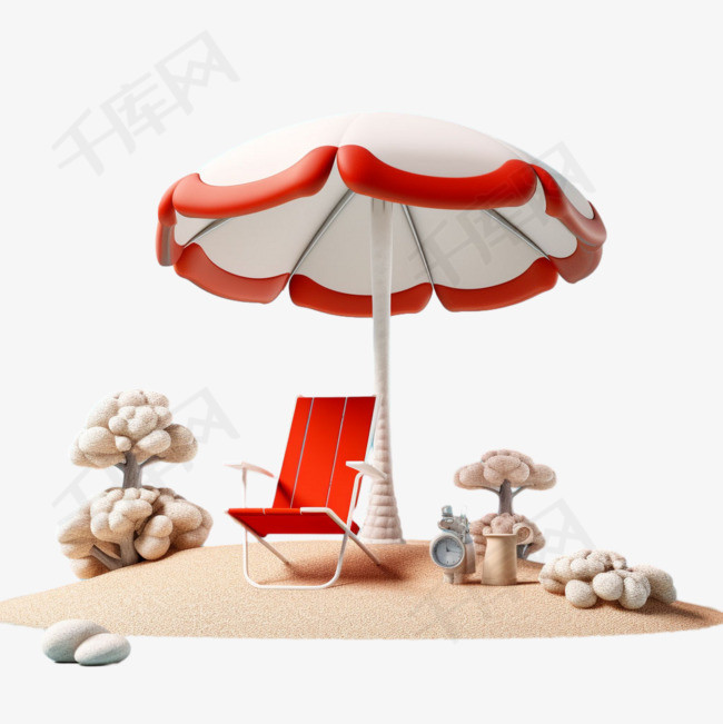 遮阳伞沙滩元素立体免抠图案