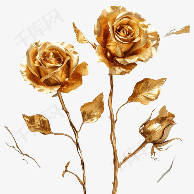 金色玫瑰元素立体免抠图案