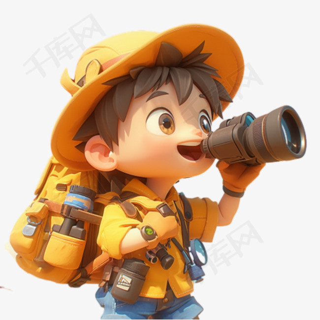 露营徒步的男孩3D卡通形象图片